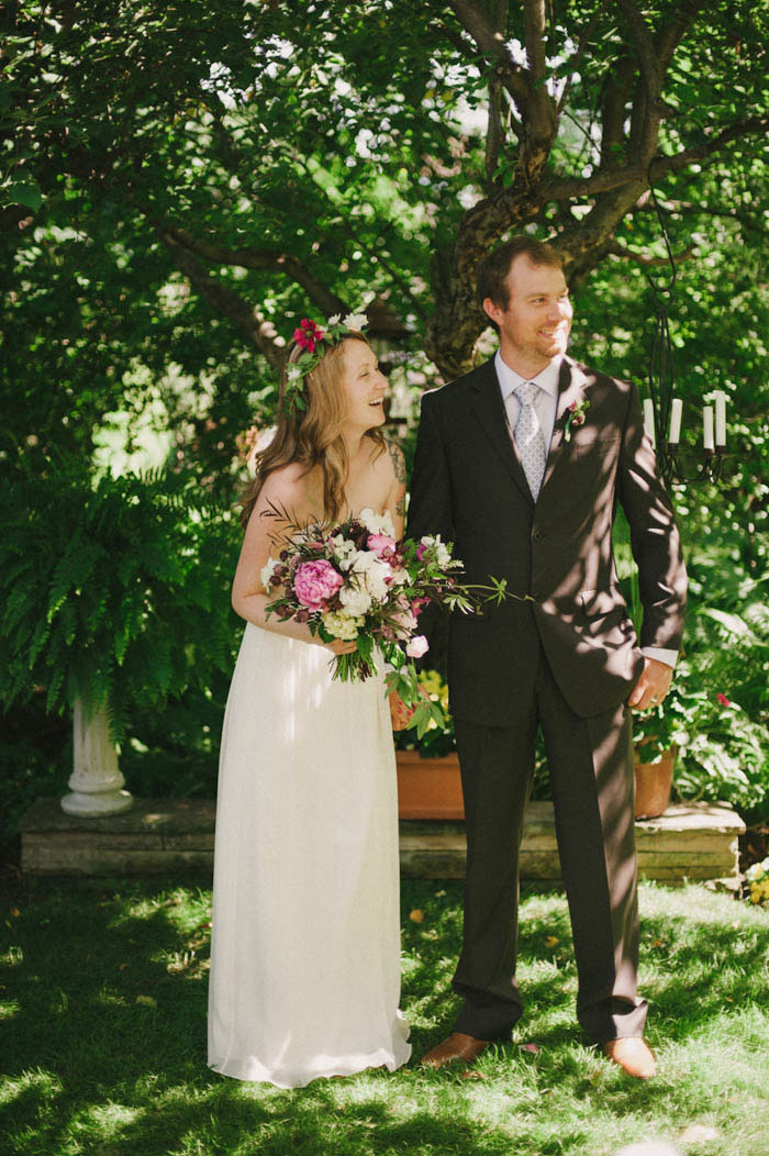 bride and groom laughing