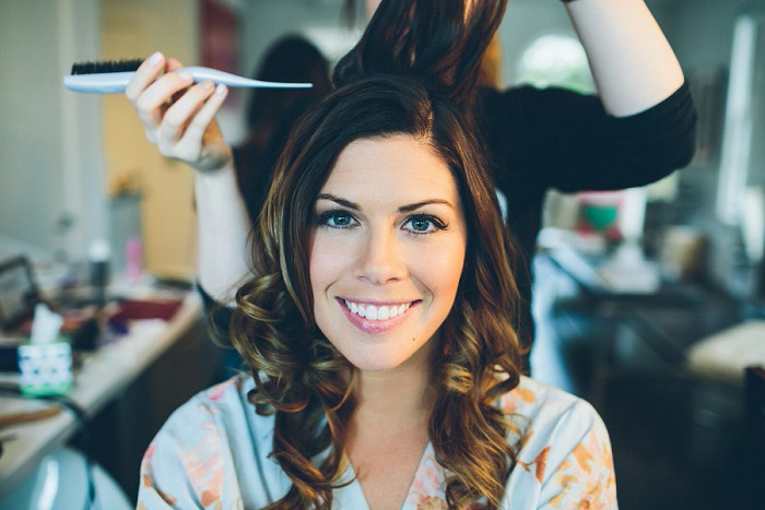 bride getting her hair done