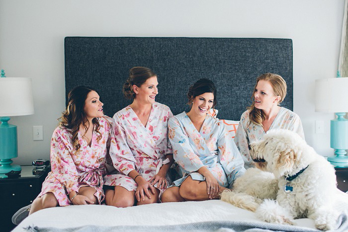 bridesmaids in floral robes