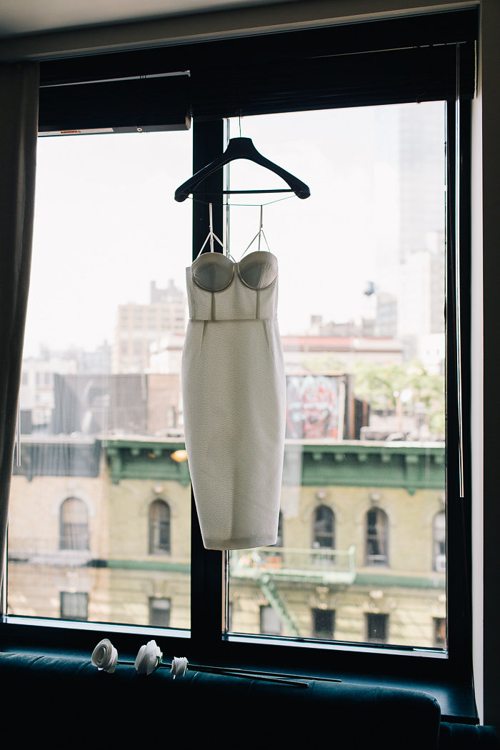 elopement dress hanging up