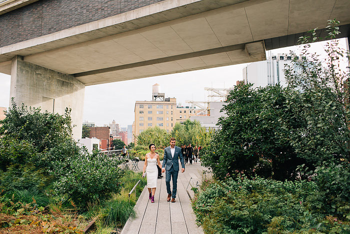 bride and groom walking the highline