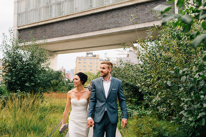 bride and groom walking the highline