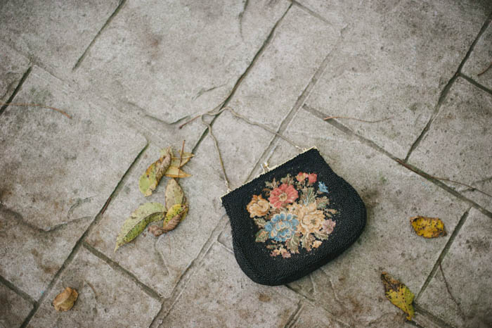 beaded purse on the pavement