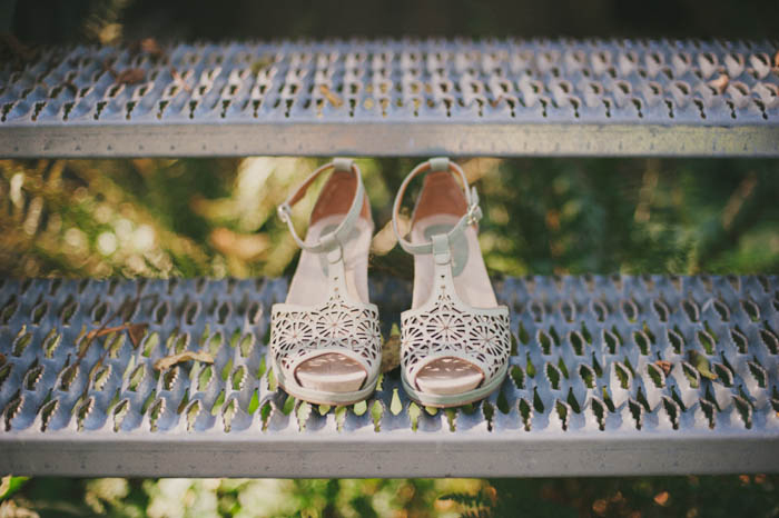 wedding shoes on metal steps