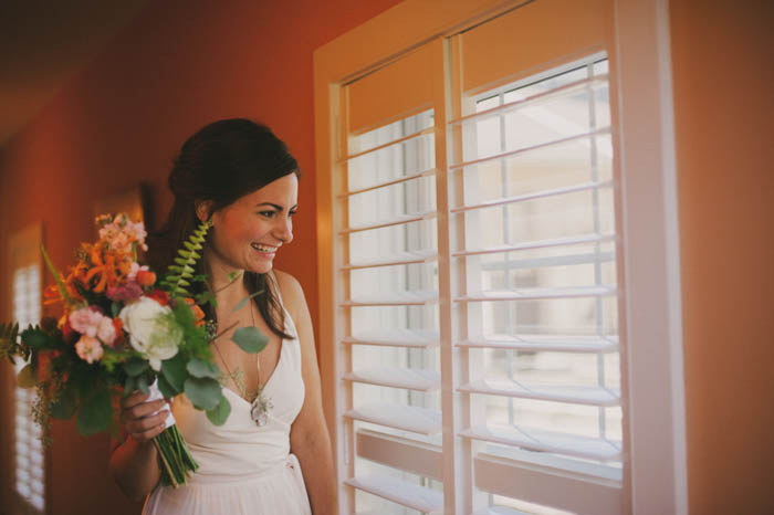 bride looking out the window