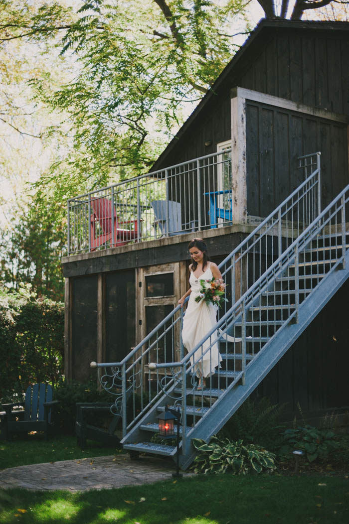 bride coming down stairs