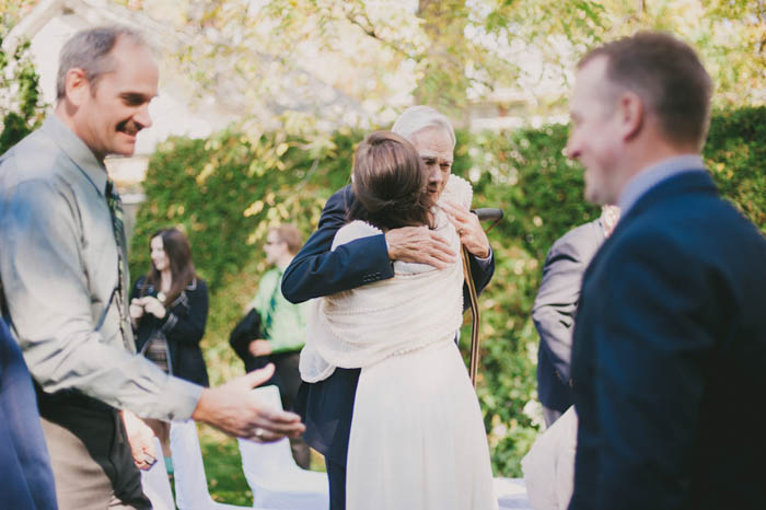 bride hugging guest