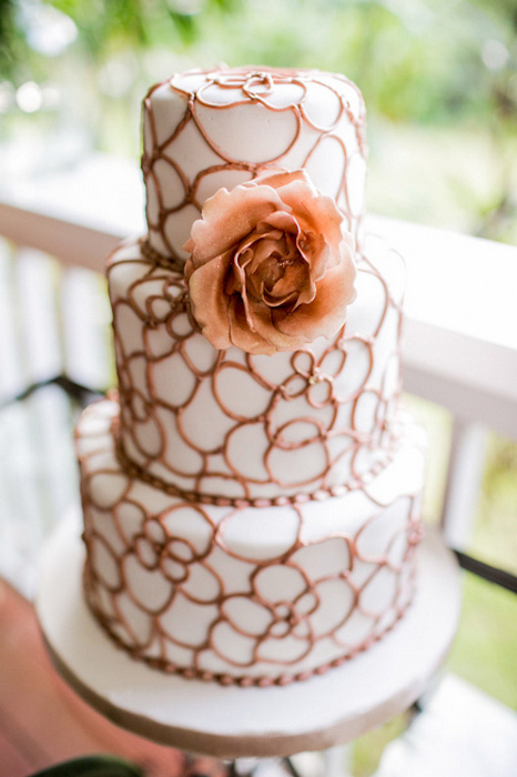 3 tiered wedding cake with sugar rose