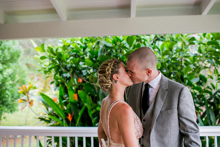 bride and groom kissing