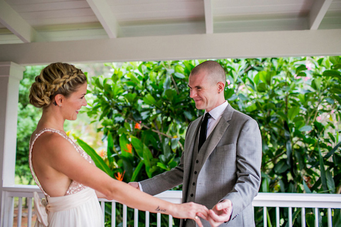 bride and groom first look