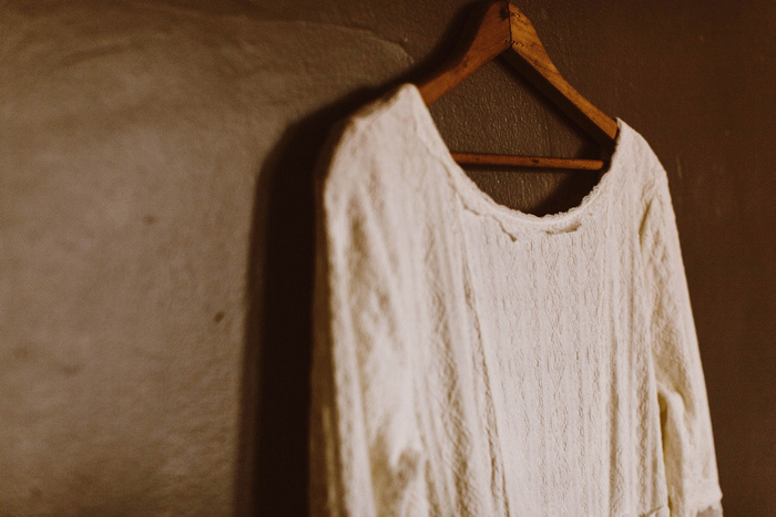 wedding dress hanging up