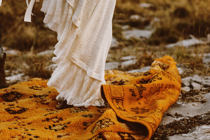 bride's dress blowing in the wind