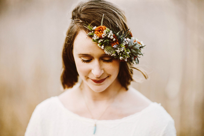 bride in floral crown