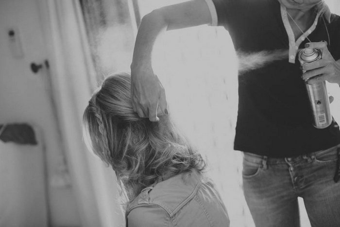 bride getting her hair done