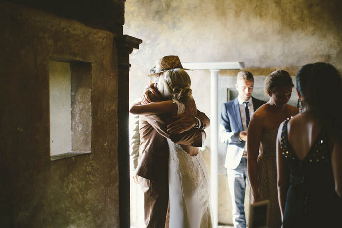 bride hugging guest