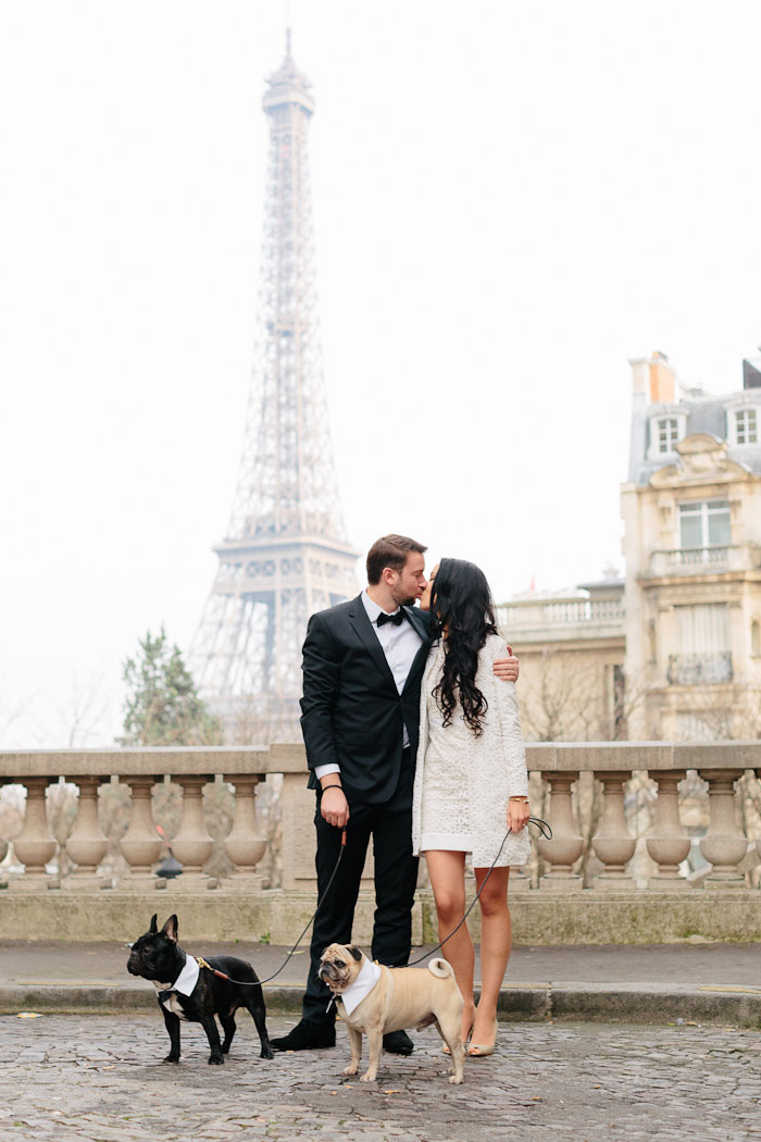 bride and groom portrait in front of eiffel tower