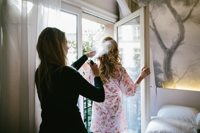 bride getting her hair done