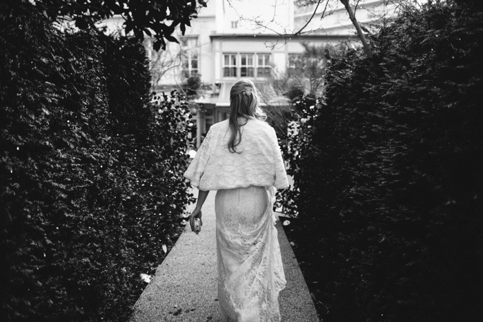 bride walking to meet her groom