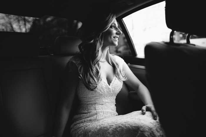 bride riding in car