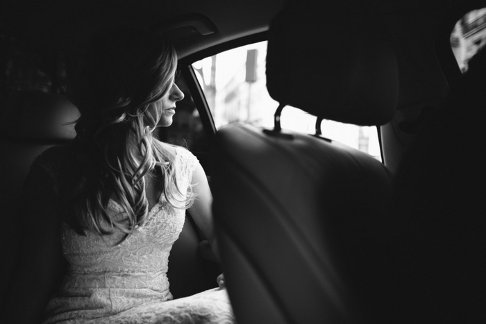 bride in car