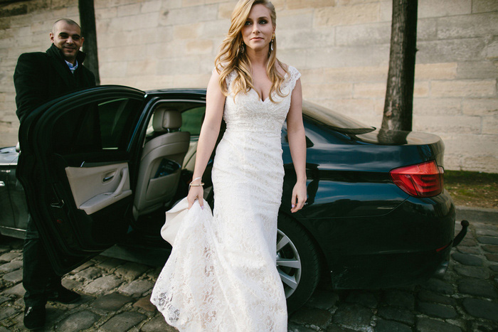 bride getting out of car