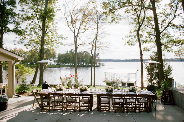 outdoor tables set up for reception dinner