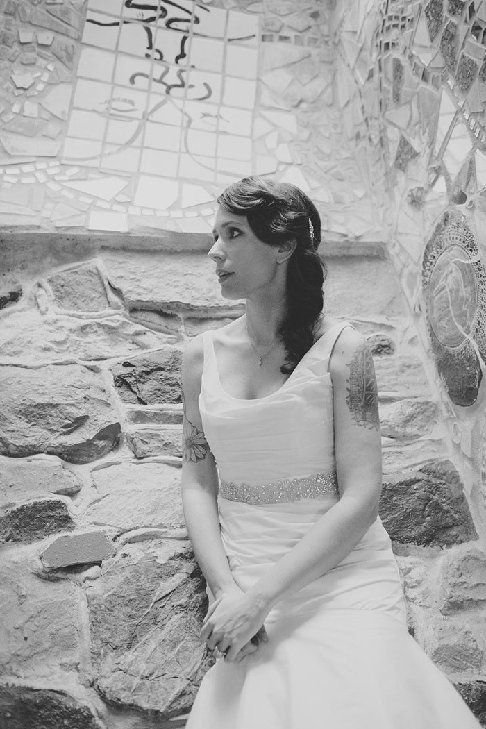 black and white bridal portrait