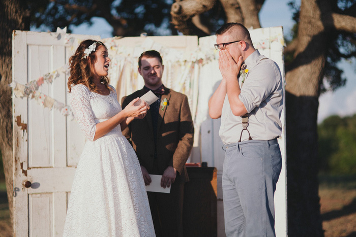 emotional groom at wedding ceremony