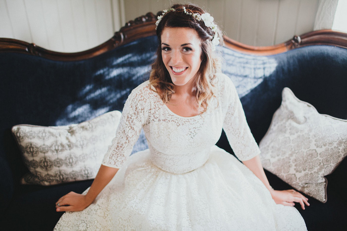 bride sitting on settee