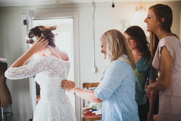 bride getting dressed