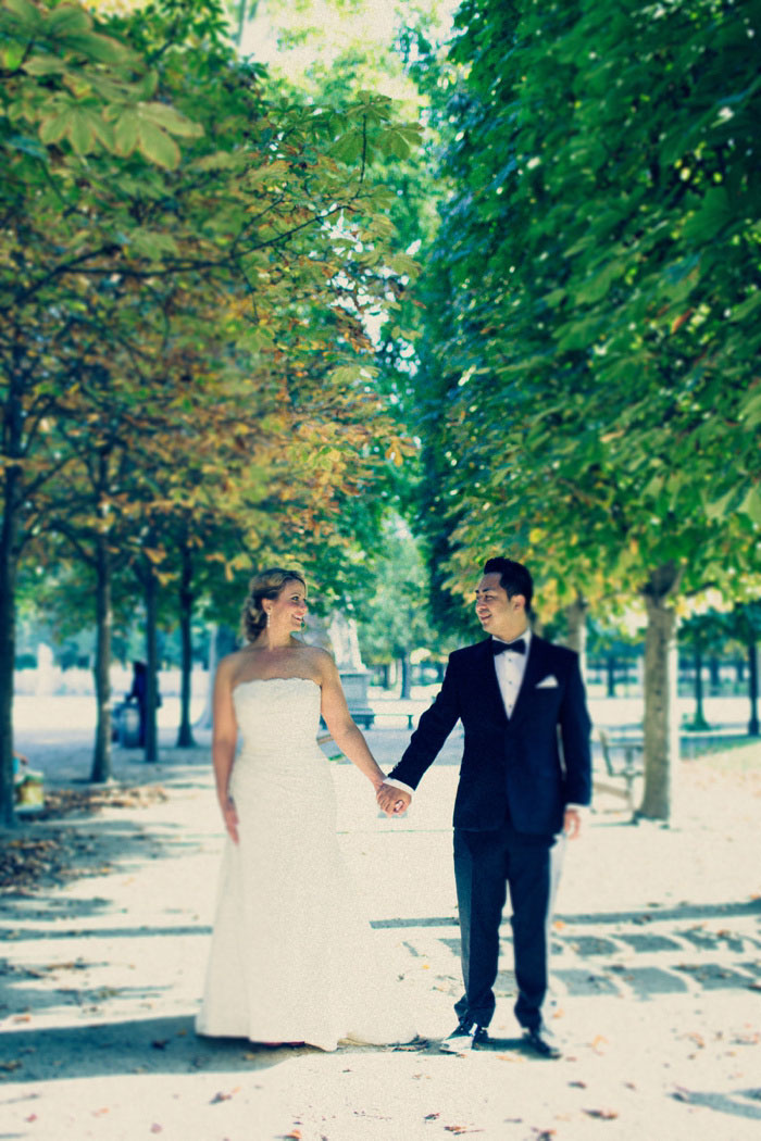 bride and groom portrait in Paris