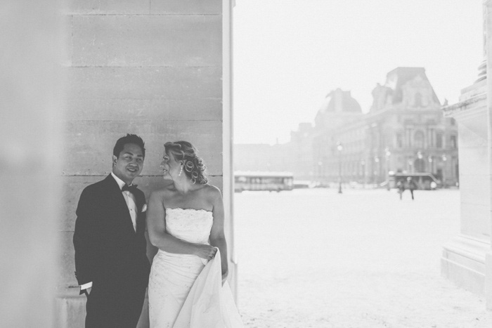 bride and groom portrait in Paris