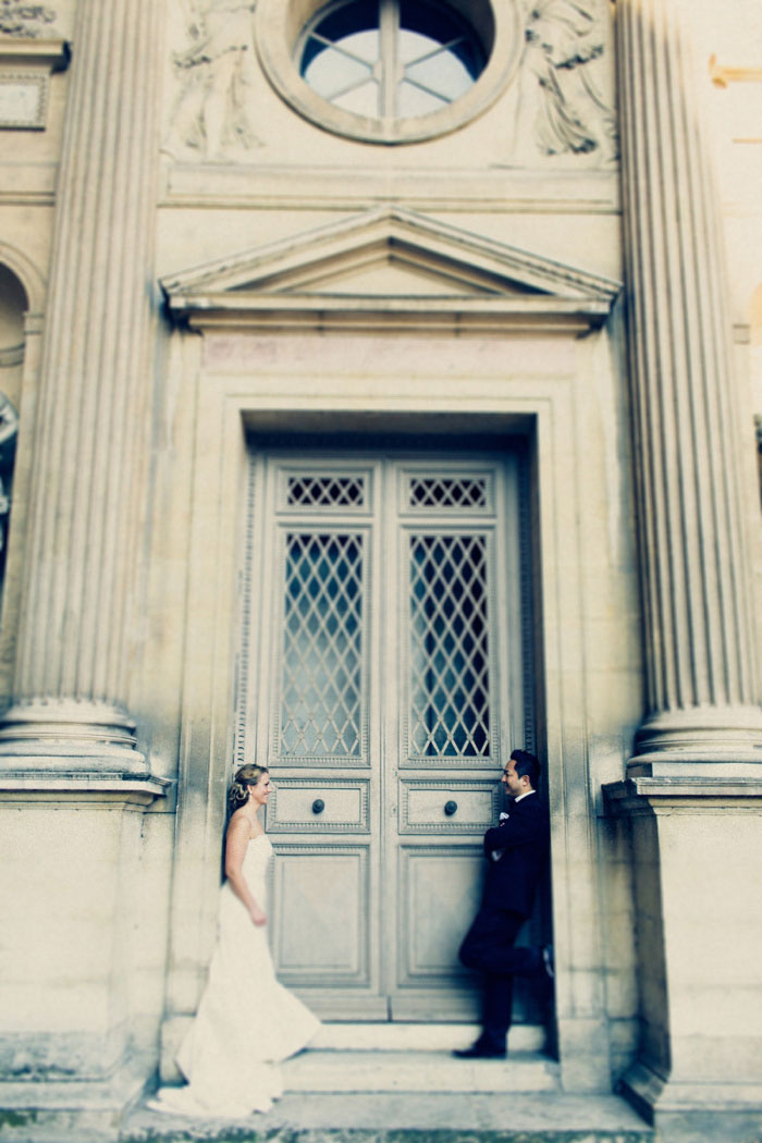 bride and groom portrait in Paris