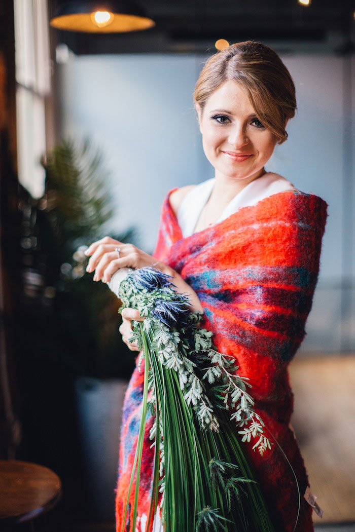 bride wrapped in blanket