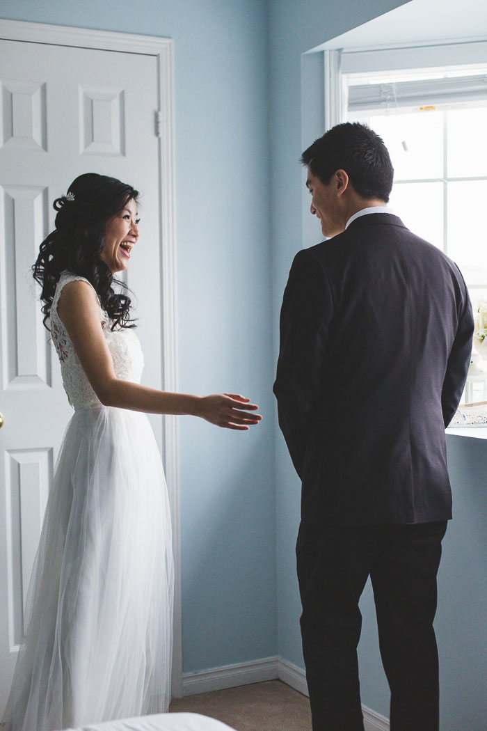 bride and groom first look