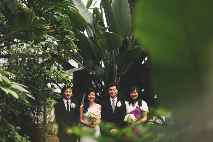 wedding party portrait in conservatory