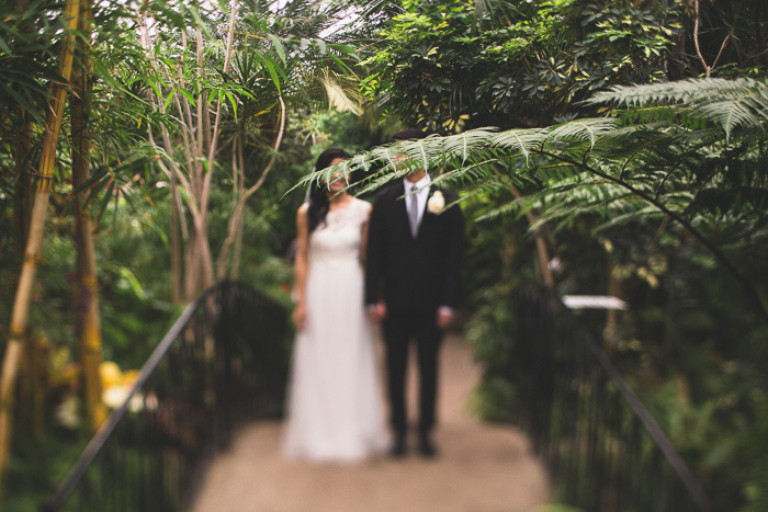 bride and groom in conservatory