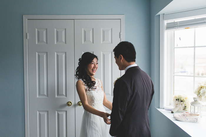 bride and groom first look