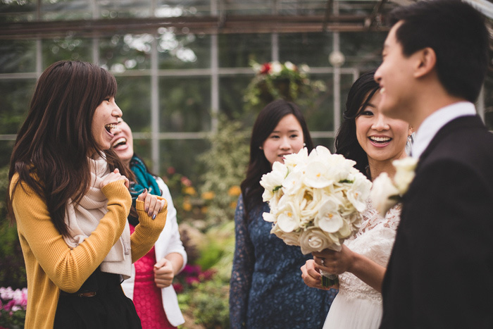 bride and groom greeting guests