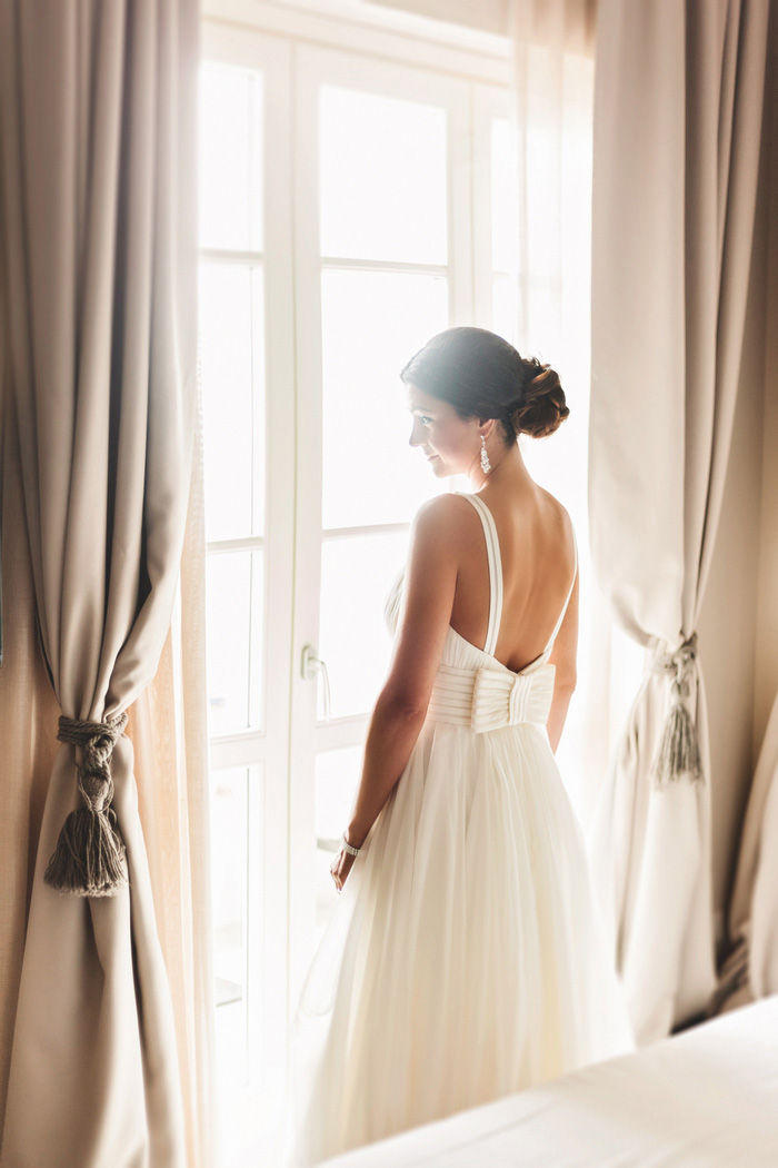 bride looking out window