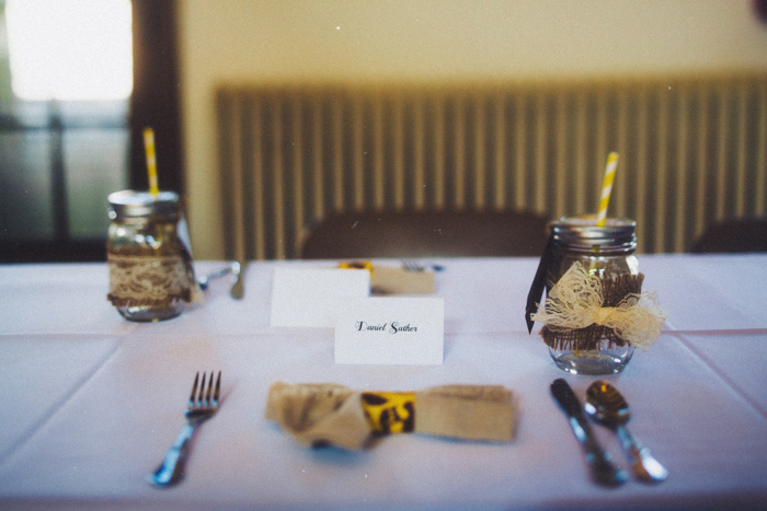 community centre wedding reception table setting