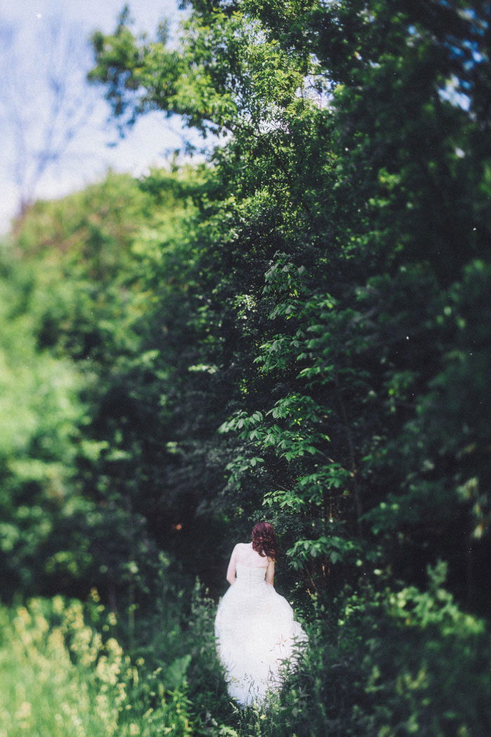 bride entering the woods