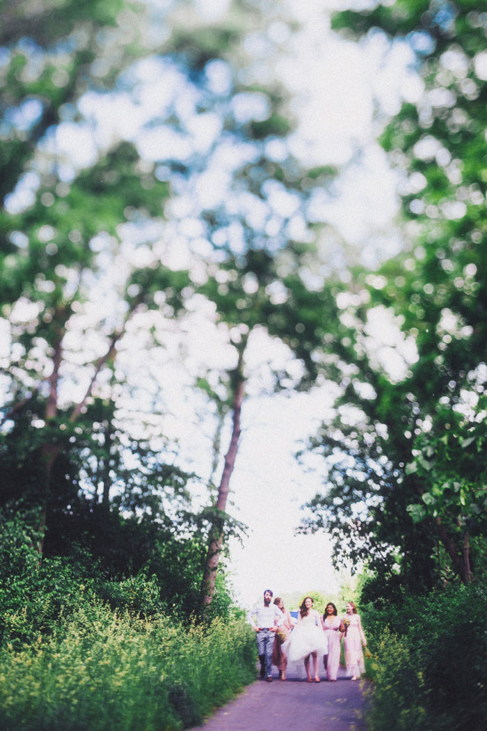 wedding party portrait in the woods