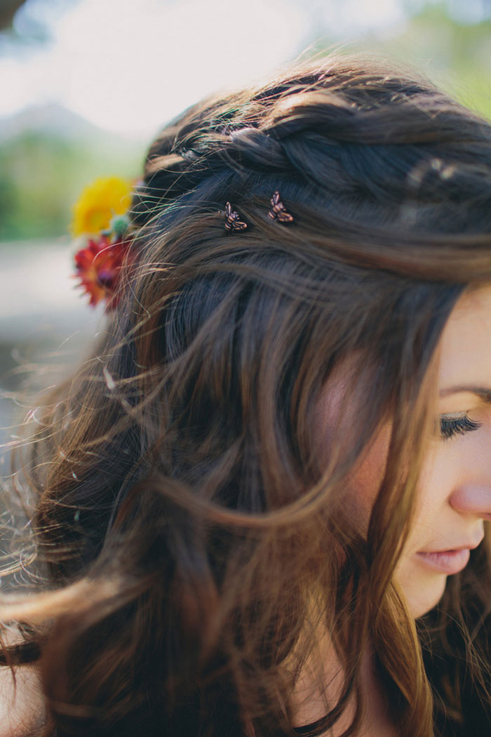 close-up of bride's hair