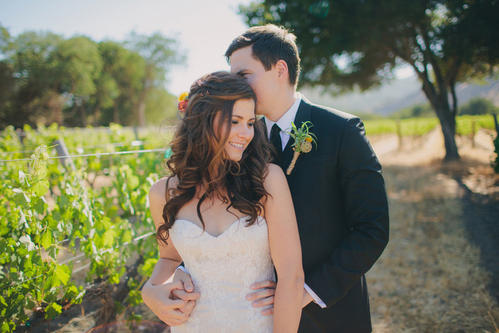 bride and groom portrait in vineyard