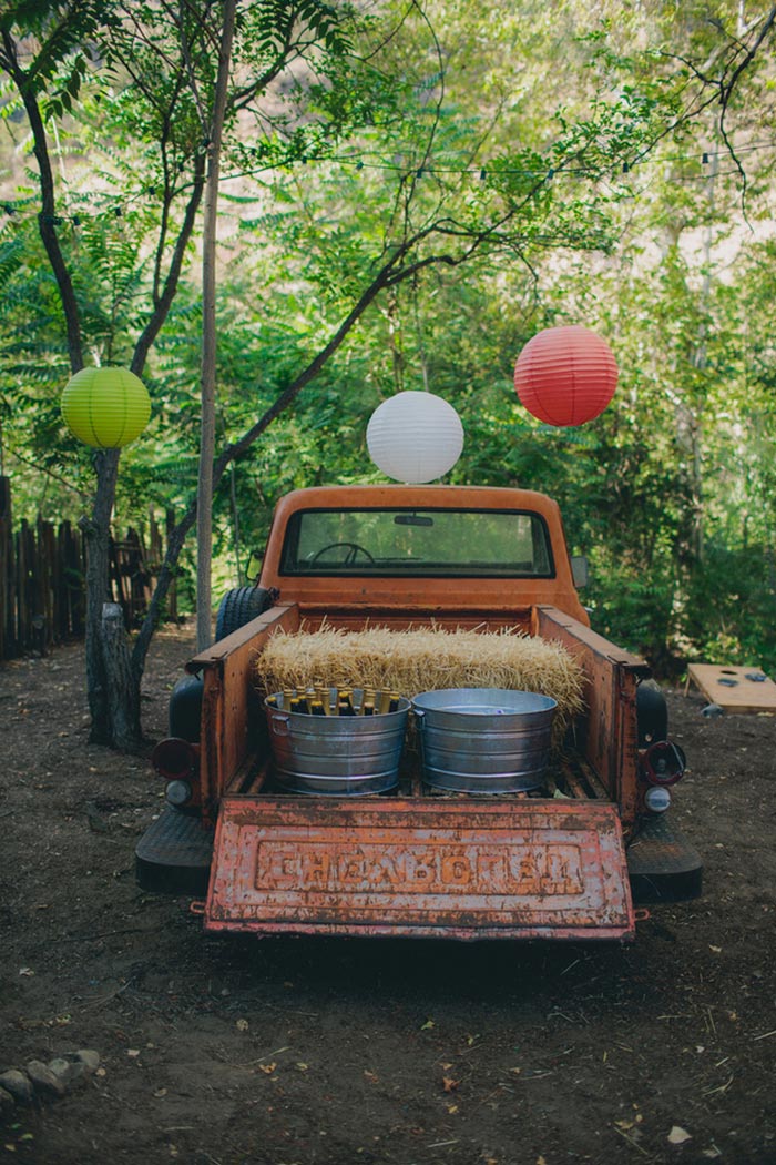 pick-up truck with buckets of beer