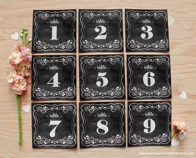 chalkboard table numbers