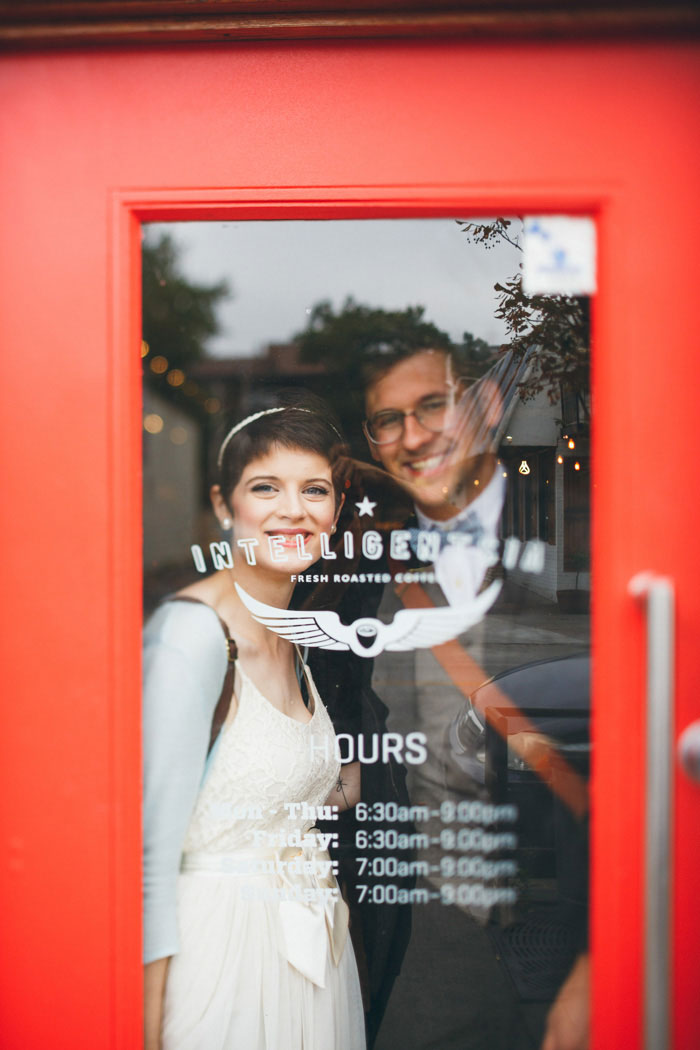 bride and groom in Intelligentsia Coffee