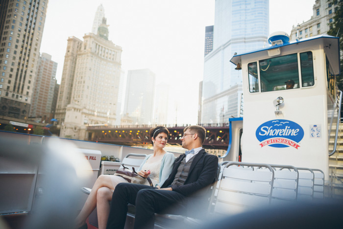 bride and groom on ferry