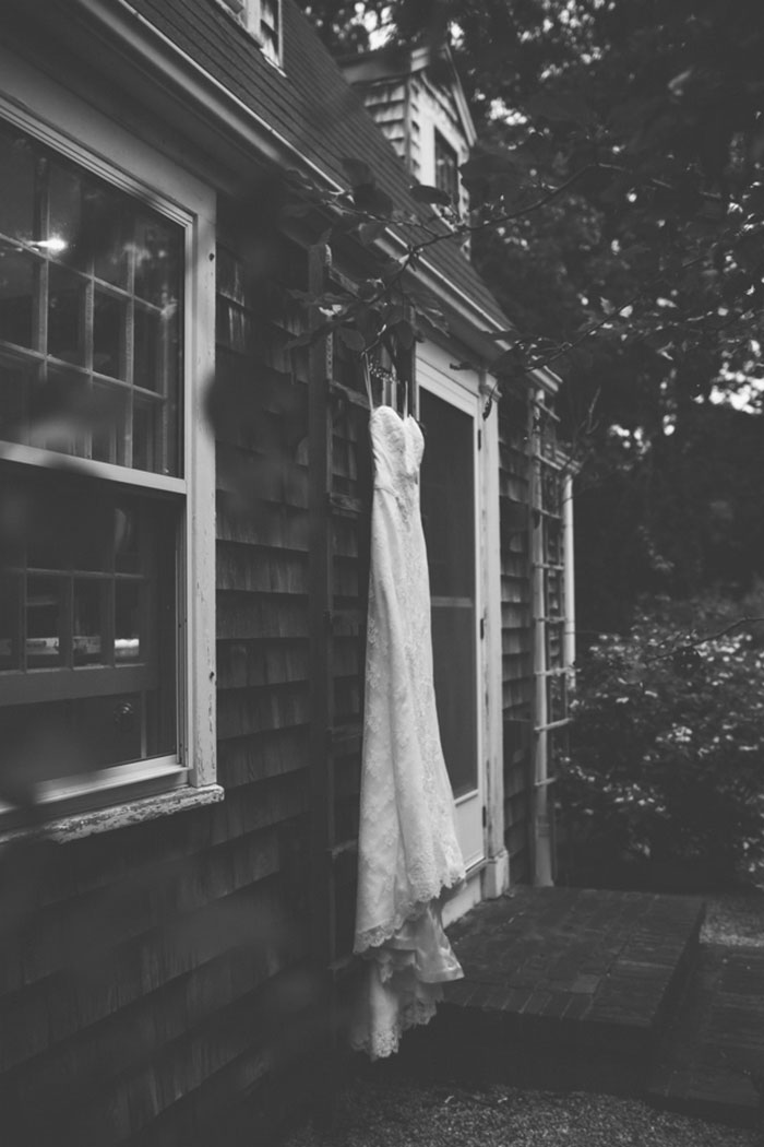 wedding dress hanging up